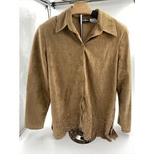 Vintage Caribou Shirt Top Blouse Light Jacket Coat Size M Women’s Tan Felt FEEL